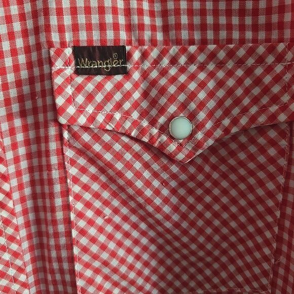 Wrangler Men's VTG Long Sleeve Western Pearl Snap Shirt Red & White Plaid L - Picture 2 of 9